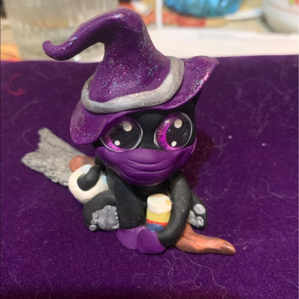 Halloween Cat with Black Kyanite Broom